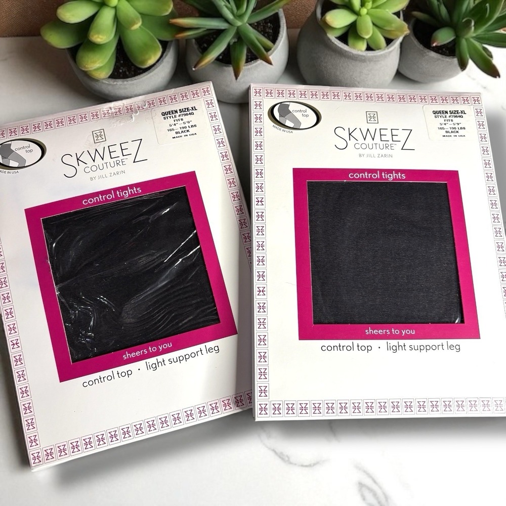 SKWEEZ COUTURE  Control Top Light Support Leg Pantyhose/Tights Black XL 2 Pack